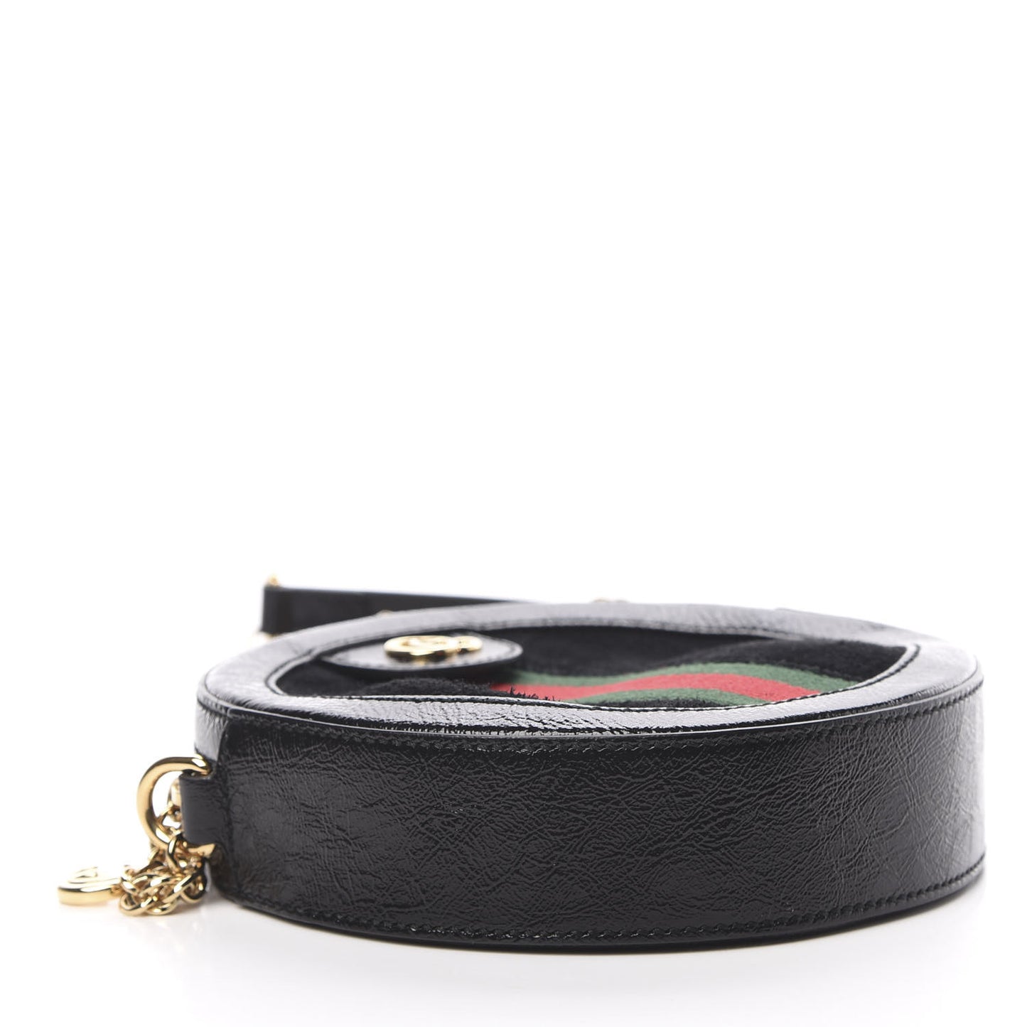 Suede Patent Web Mini Ophidia Round Shoulder Bag Black