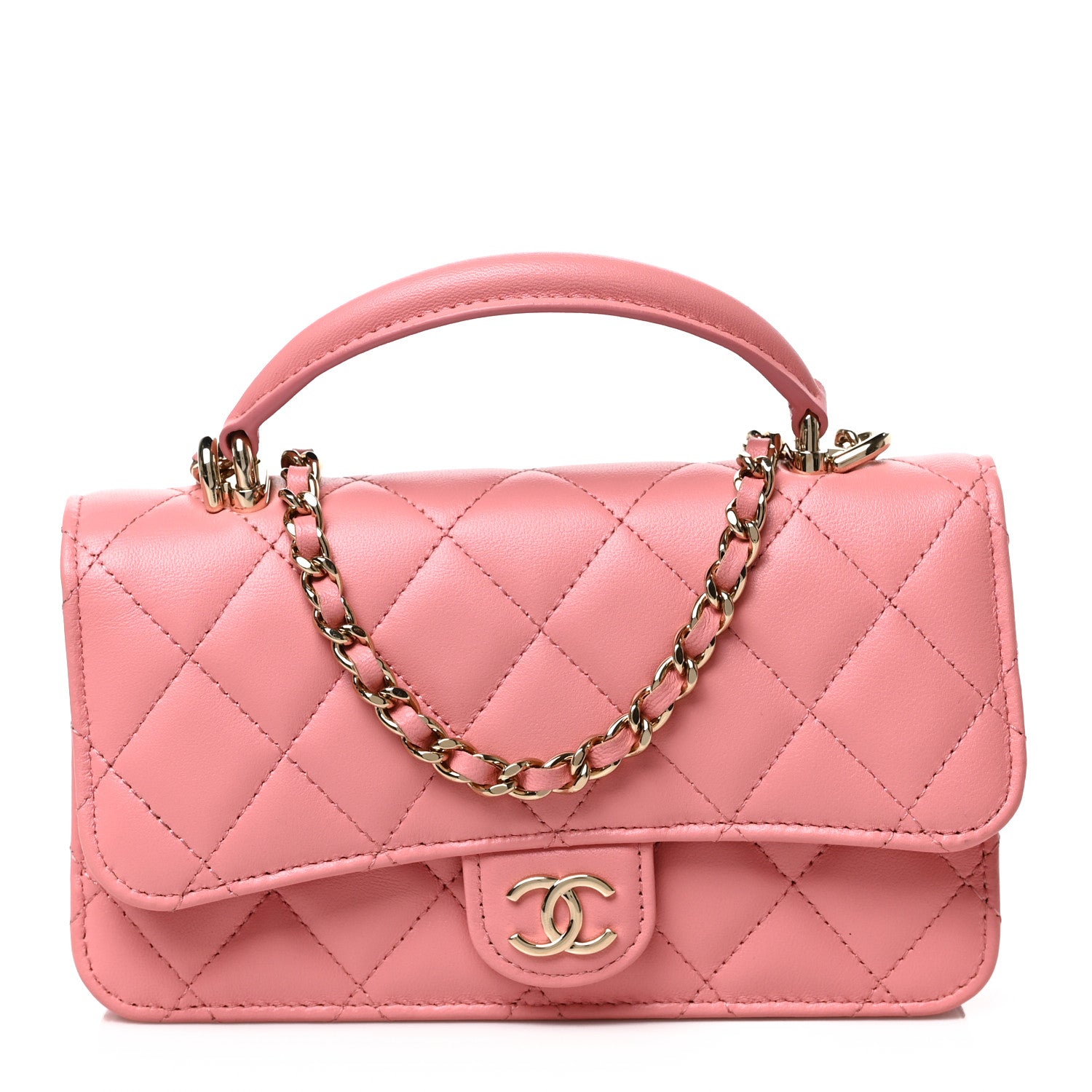 Chanel Lambskin Quilted Flap Phone Holder With Chain Pink 1 of 10