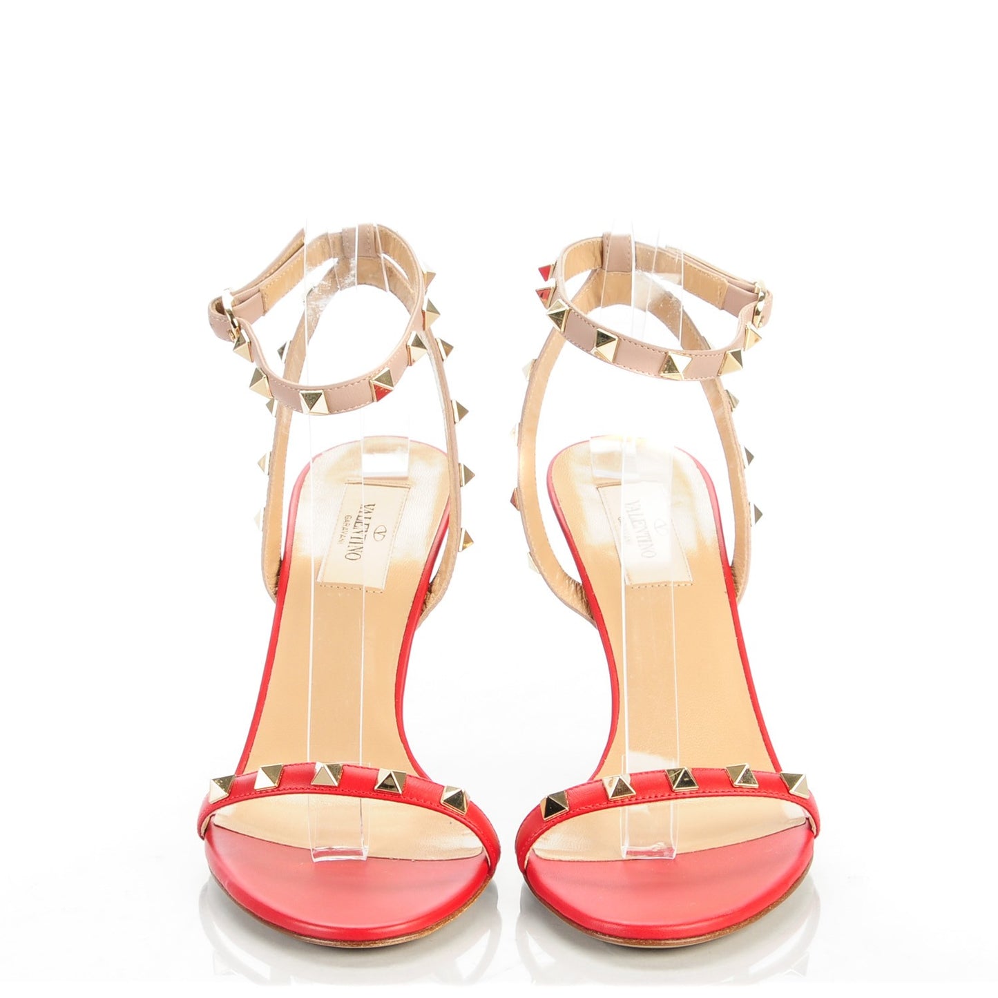Calfskin Rockstud Ankle Strap 85mm Sandals 38.5 Rosso Valentino Poudre