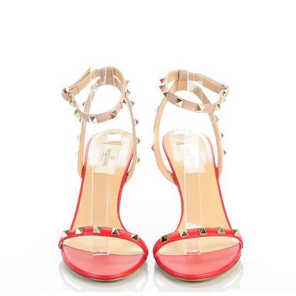 Valentino Garavani Calfskin Rockstud Ankle Strap 85mm Sandals 38.5 Rosso Valentino Poudre 2 of 8