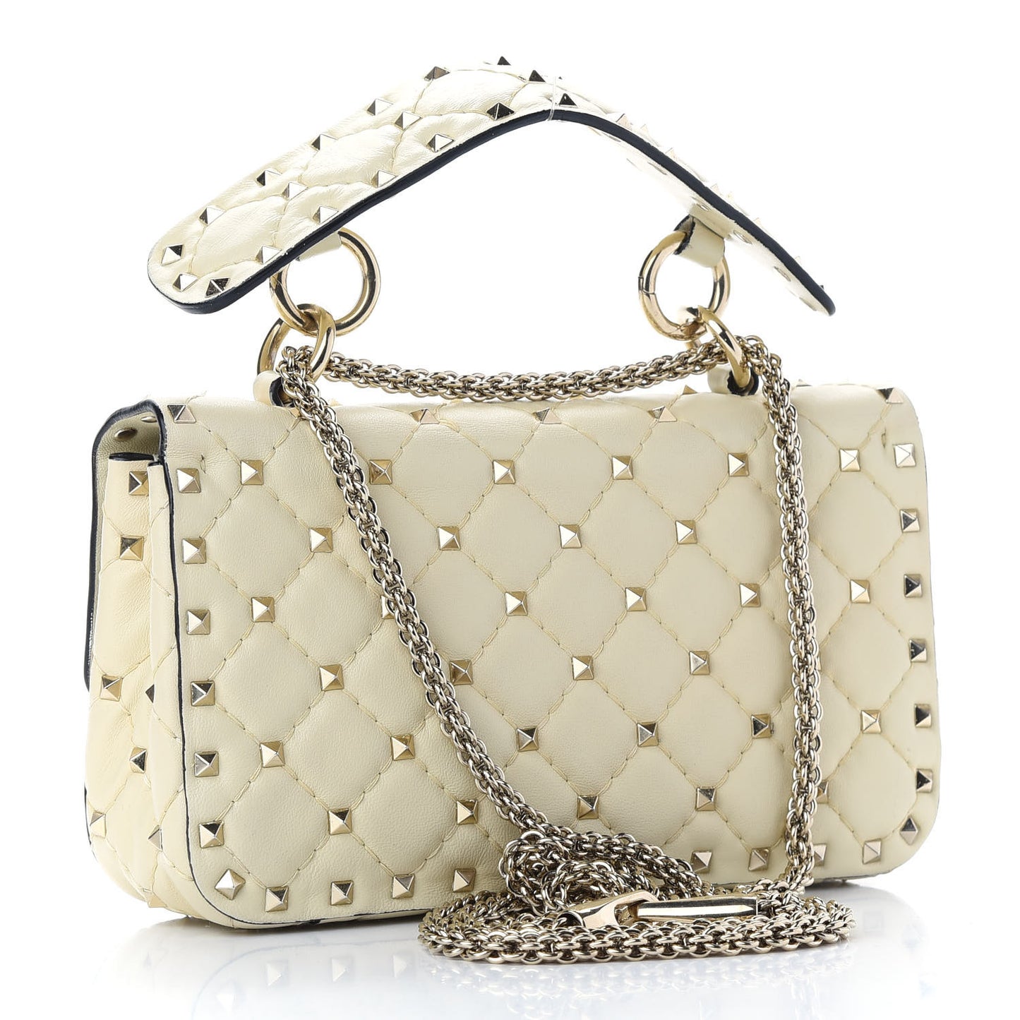 Nappa Small Rockstud Spike Shoulder Bag Light Ivory