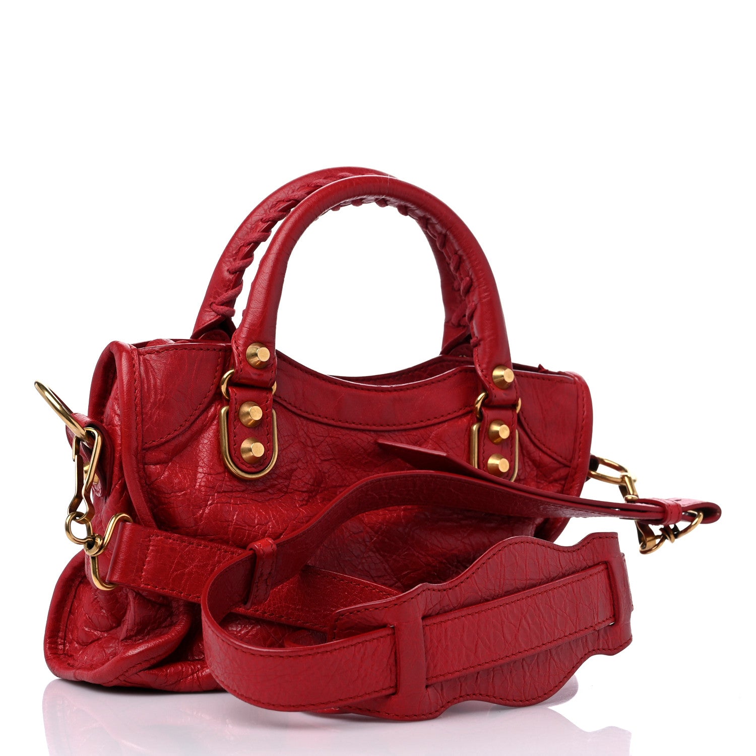 Balenciaga Agneau Gold Metallic Edge Hardware Mini City Rouge Rubis 3 of 9