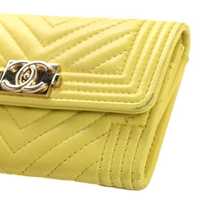 Chanel Lambskin Chevron Quilted Boy Flap Card Holder Yellow 14 of 16