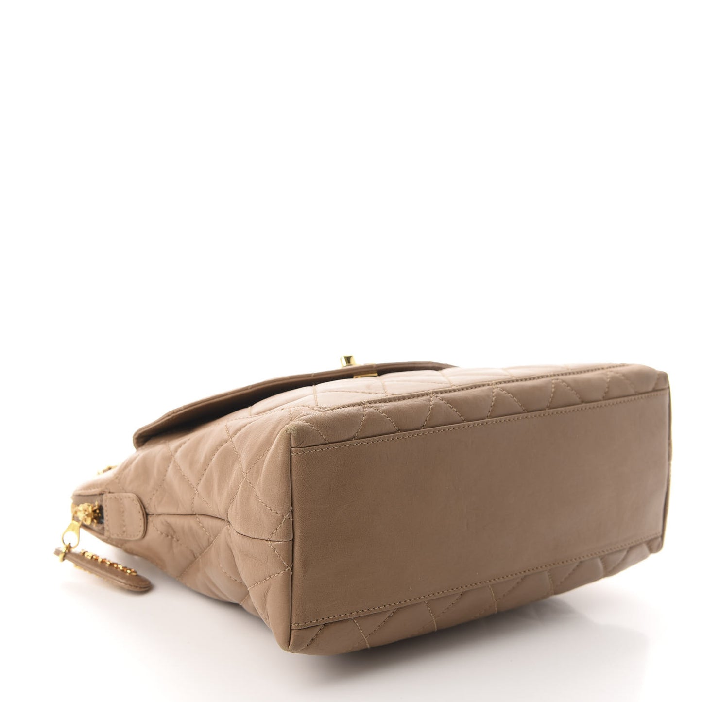 Lambskin Quilted Flap Shoulder Bag Beige