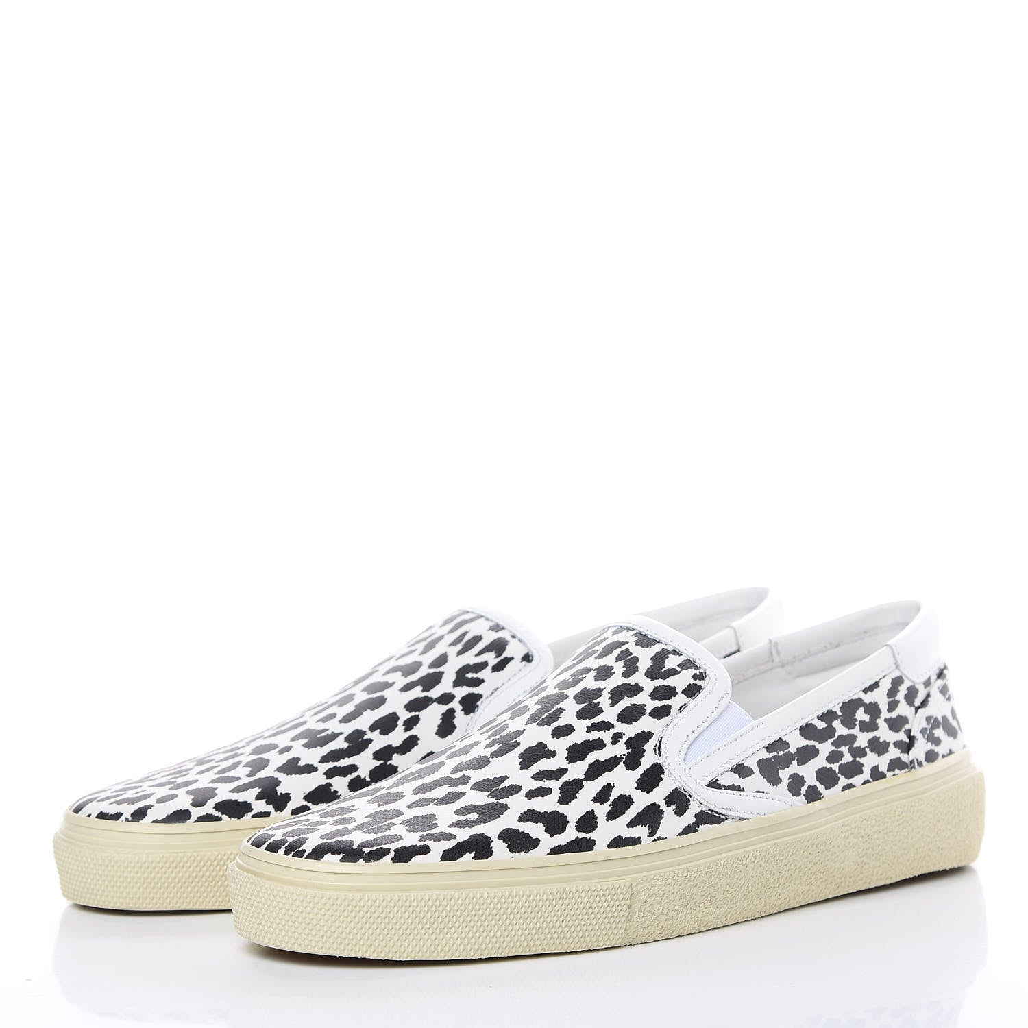 Saint Laurent Soft Calfskin Babycat Leopard Skate Slip On Sneakers 38.5 Black White 3 of 8