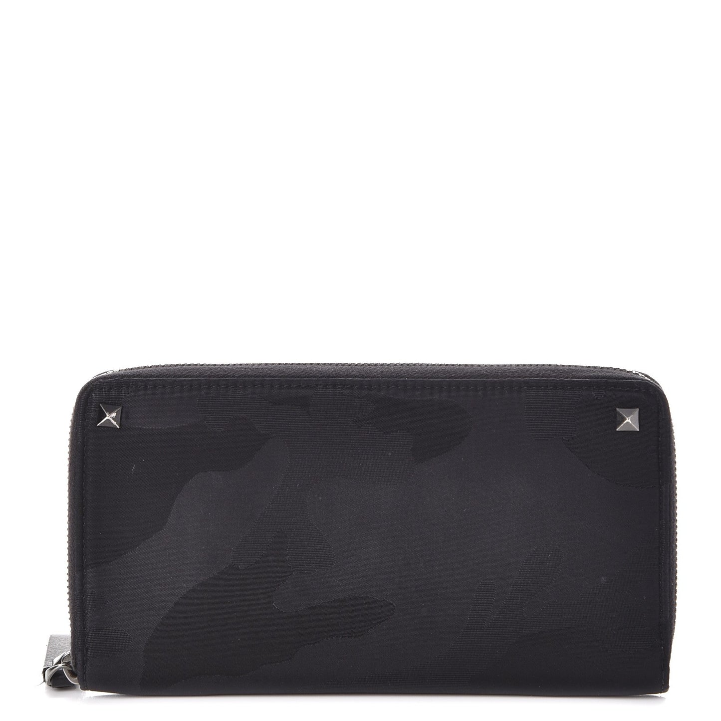Nylon Camouflage Rockstud Zip Around Wallet Black