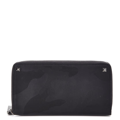 Valentino Garavani Nylon Camouflage Rockstud Zip Around Wallet Black 1 of 9