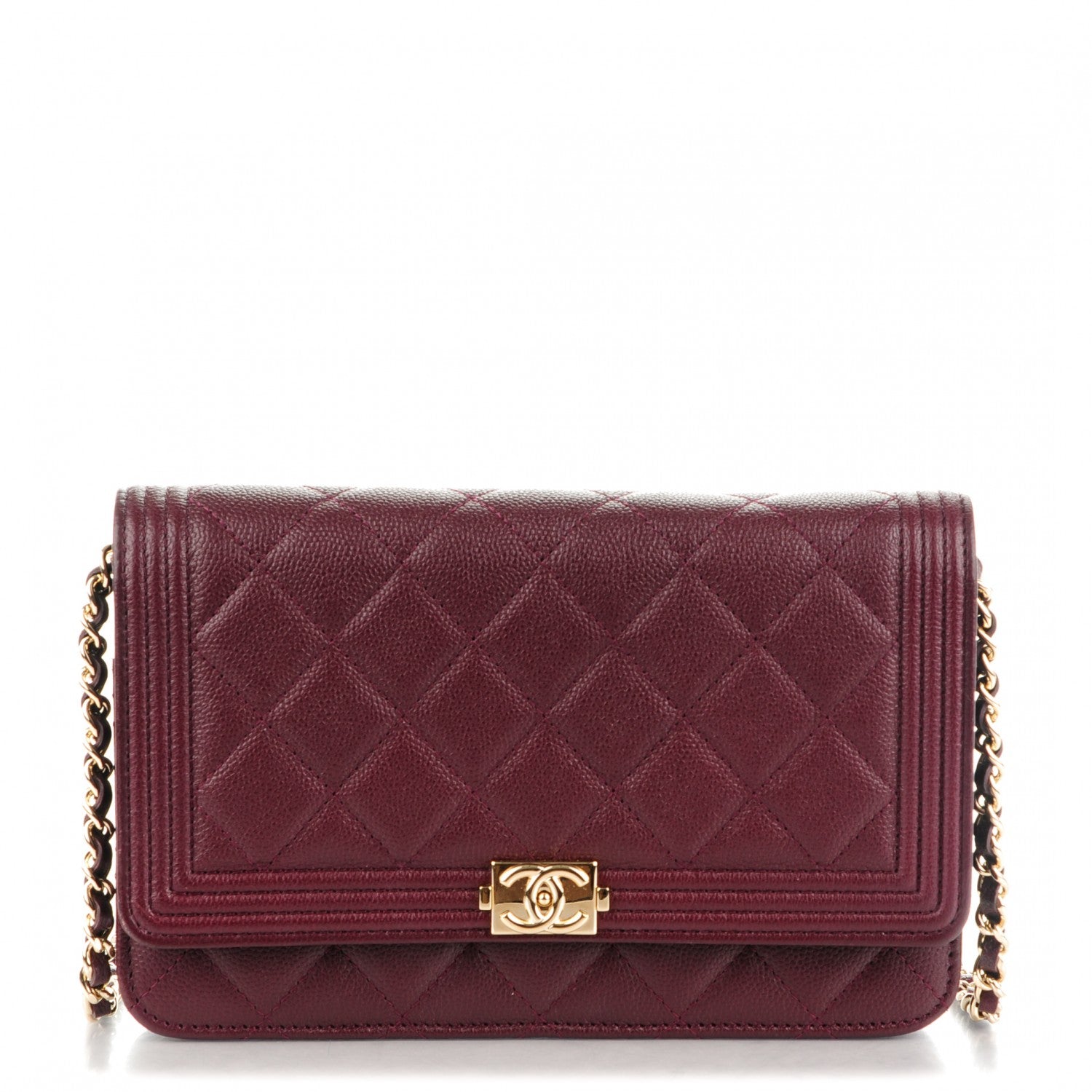 Chanel Caviar Quilted Boy Wallet On Chain WOC Burgundy 1 of 8