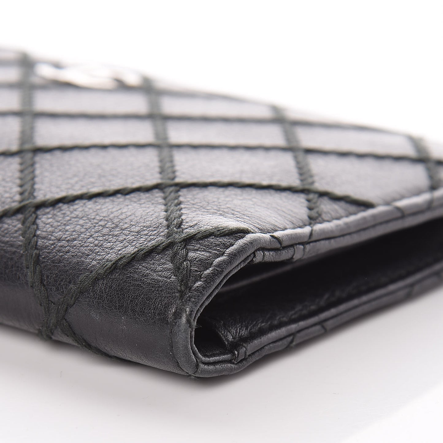 Calfskin Diamond Stitched Yen Wallet Black