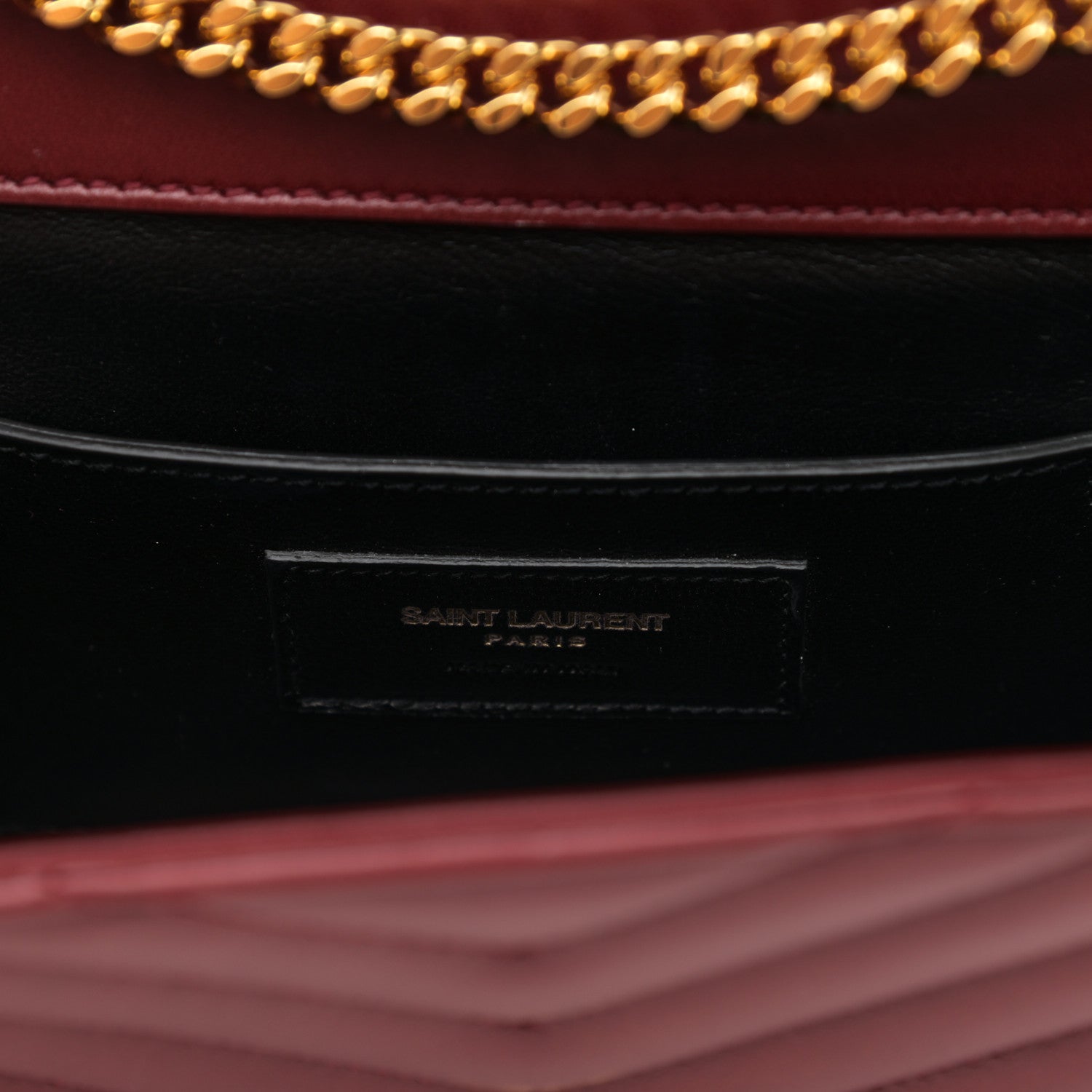 Saint Laurent Lambskin Matelasse Chevron Small Monogram Satchel Oxblood 6 of 9