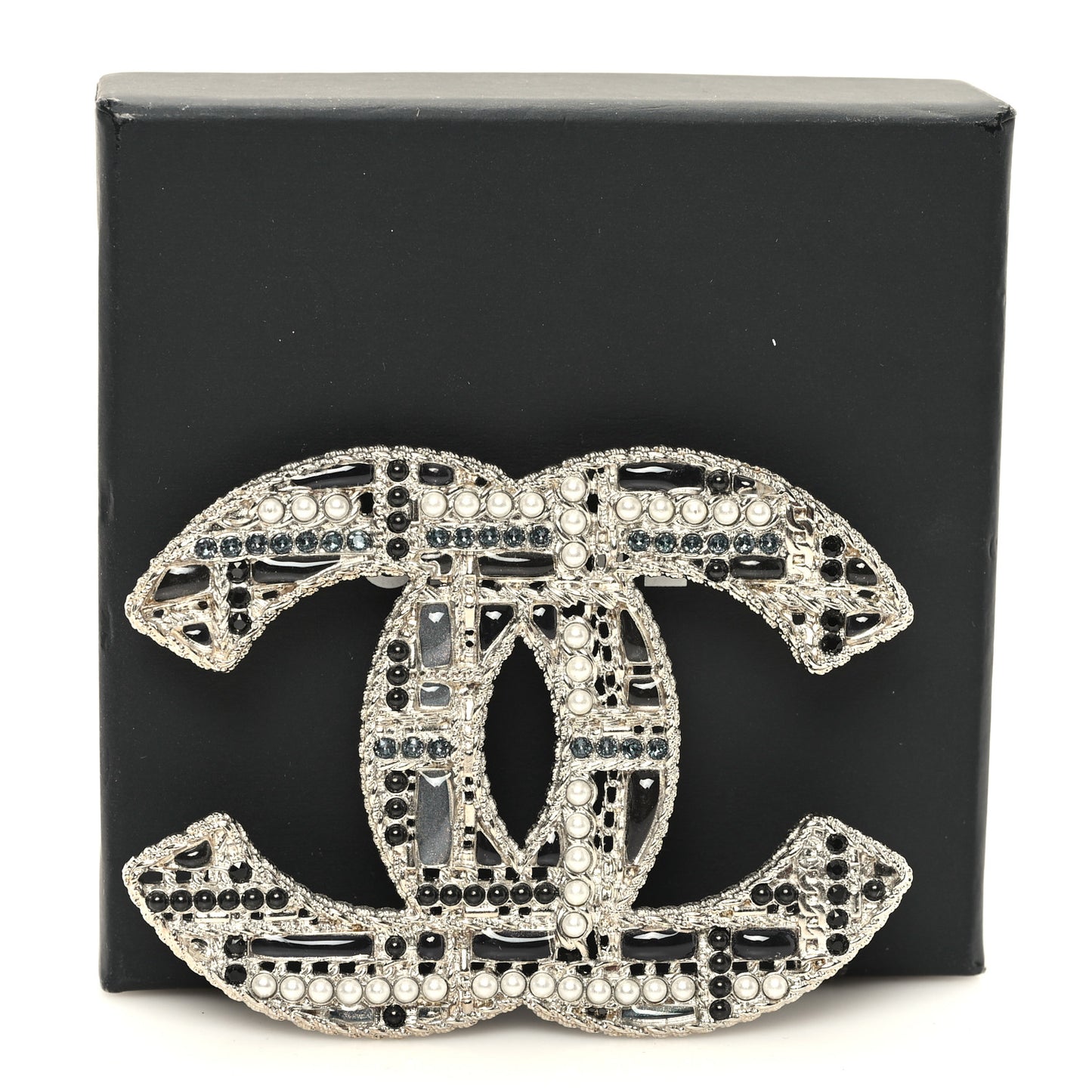 Crystal Pearl CC Tweed Brooch Blue White Pearly White