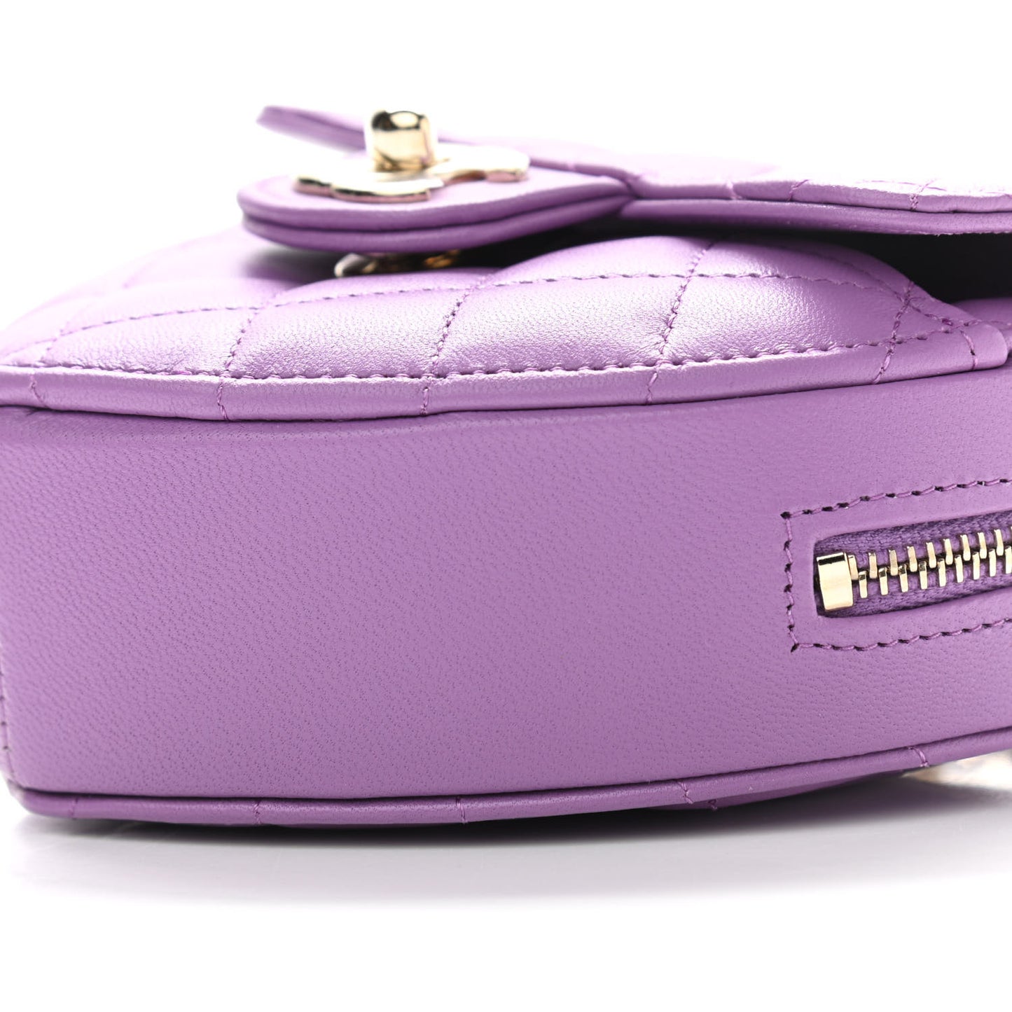 Lambskin Quilted CC In Love Heart Clutch With Chain Purple