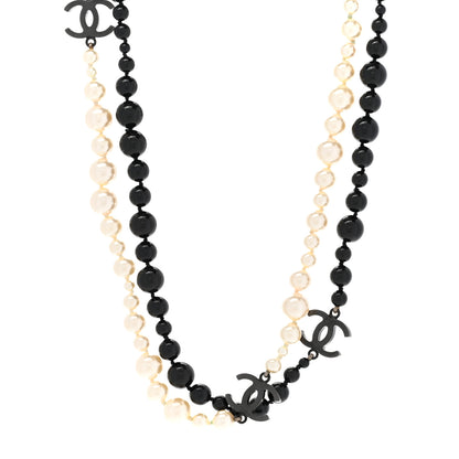 Chanel Pearl CC Beaded Long Necklace Black White 1 of 7