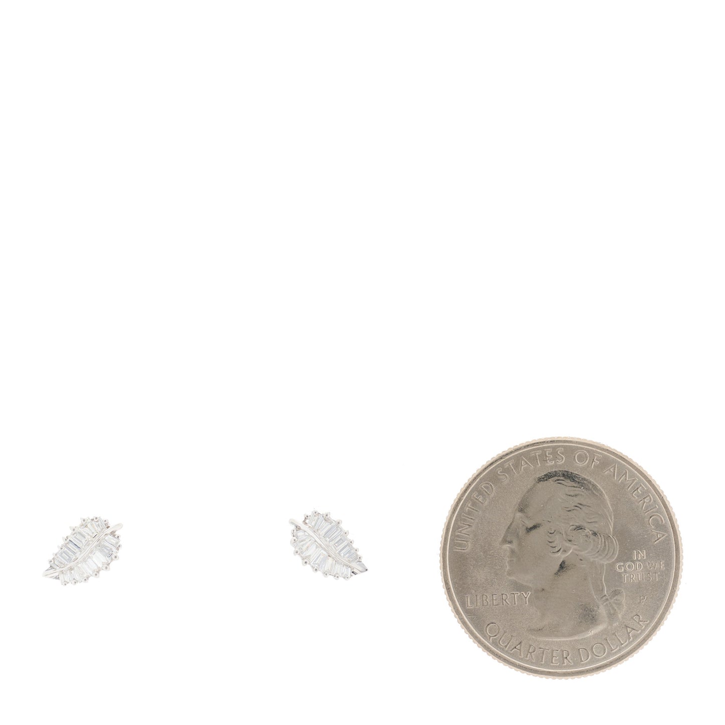 18K White Gold Diamond Small Palm Leaf Earrings
