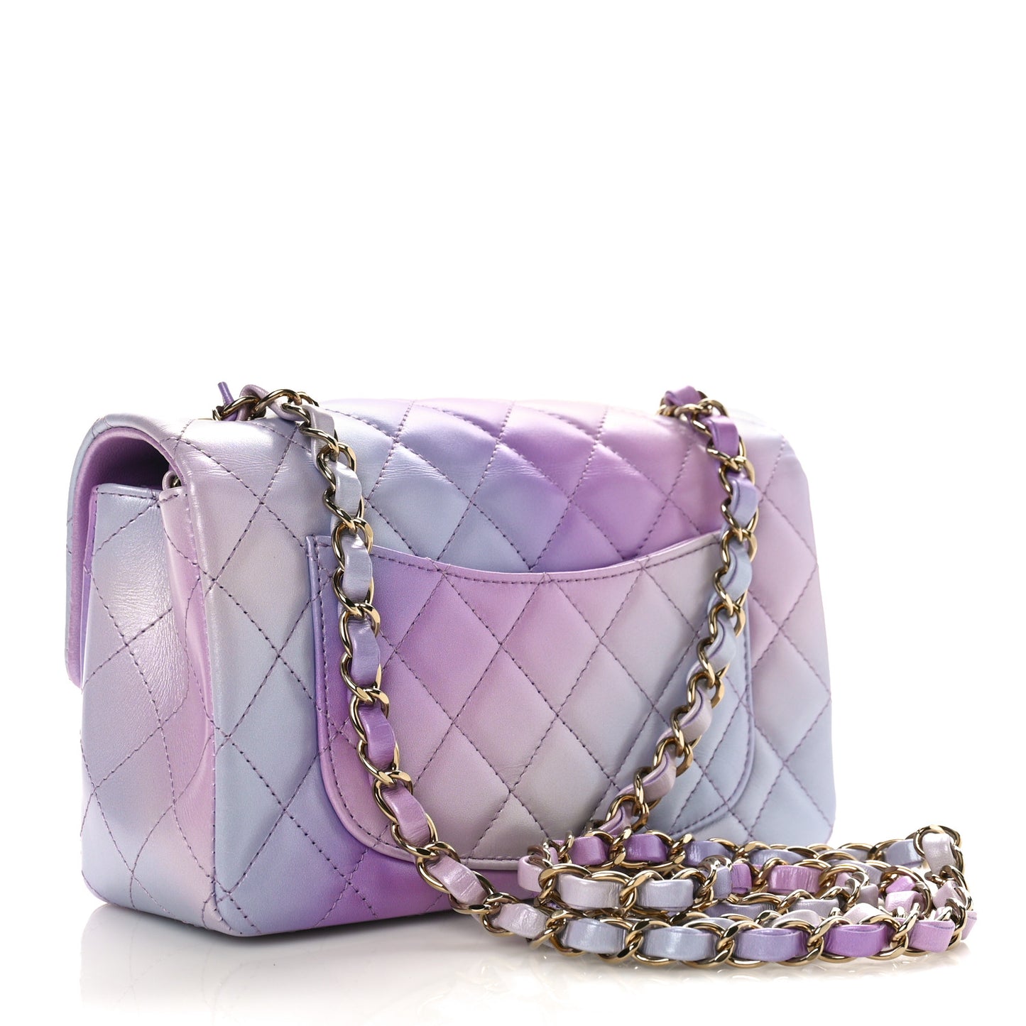 Calfskin Quilted Mini Cloudy Tie Dye Rectangular Flap Purple Blue Pink