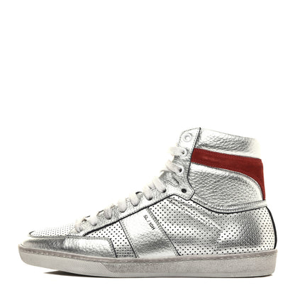 Saint Laurent Metallic Calfskin Perforated Court Classic SL/10H High Top Sneakers 39 Silver 1 of 10