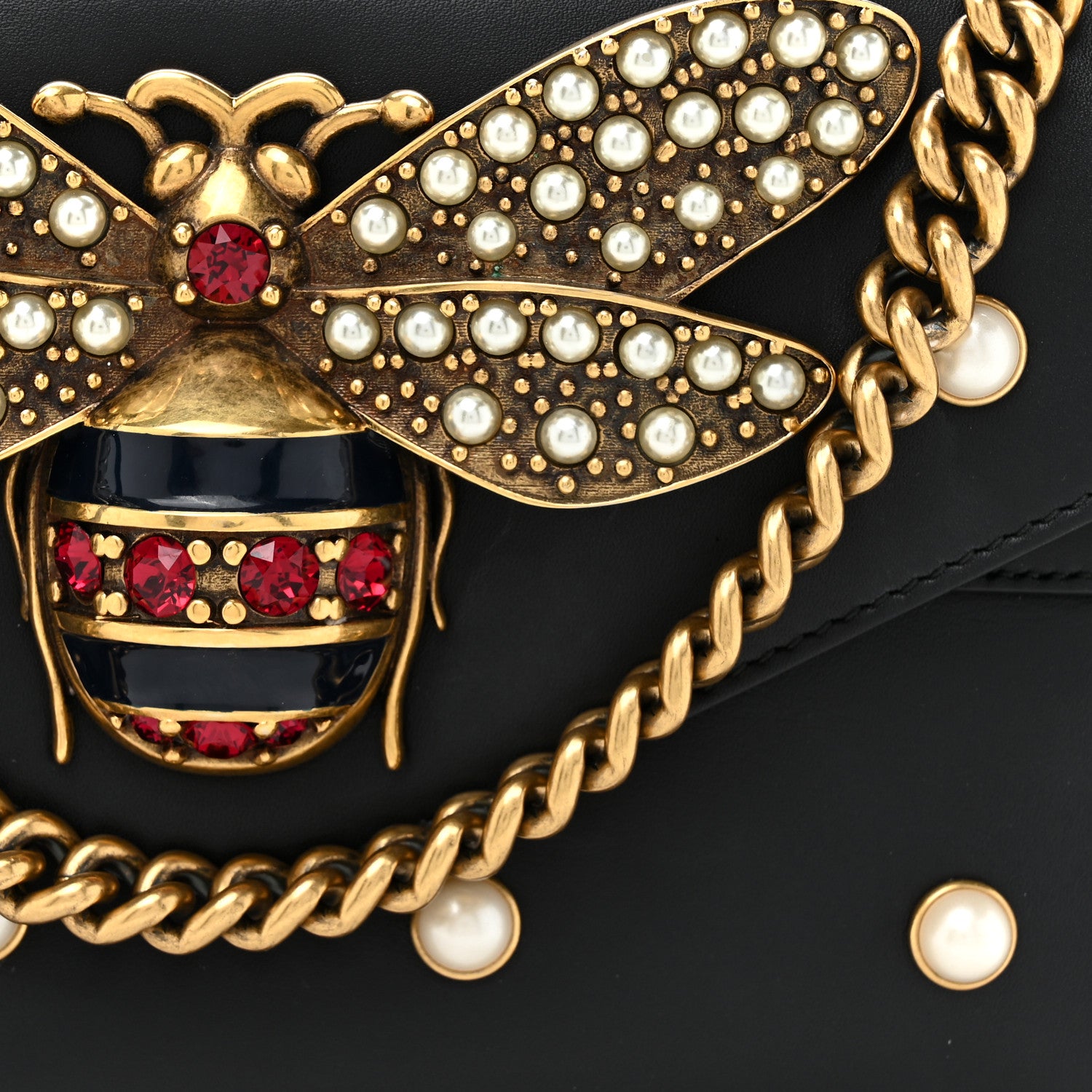 Gucci Nappa Pearl Studded Mini Queen Margaret Broadway Shoulder Bag Black 8 of 12