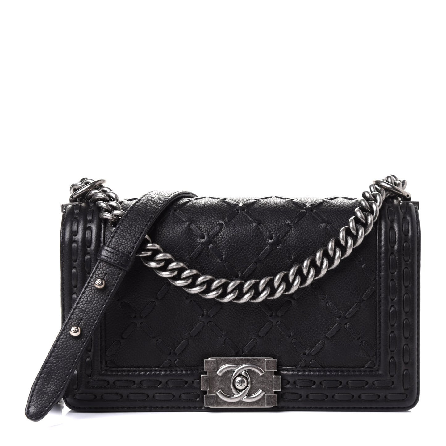 Caviar Stitched Medium Boy Flap Black