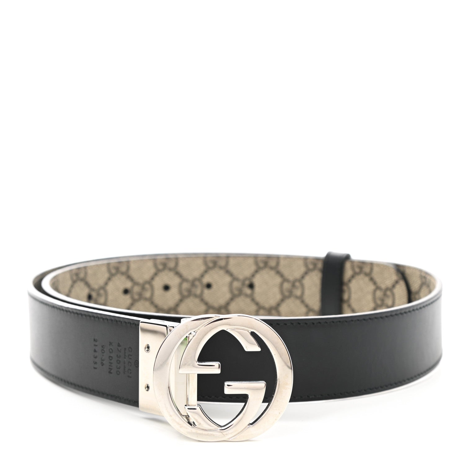Gucci GG Supreme Monogram Selleria Calfskin Interlocking G Reversible 37mm Belt 90 36 Beige Ebony Black 2 of 6