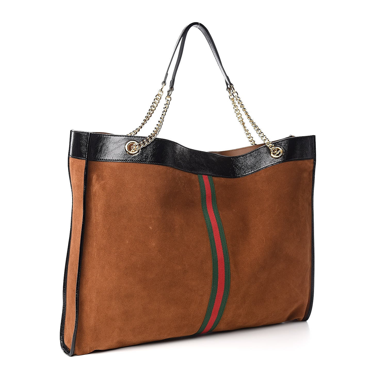 Gucci Suede Patent Maxi Rajah Chain Tote Nocciola Black 3 of 12