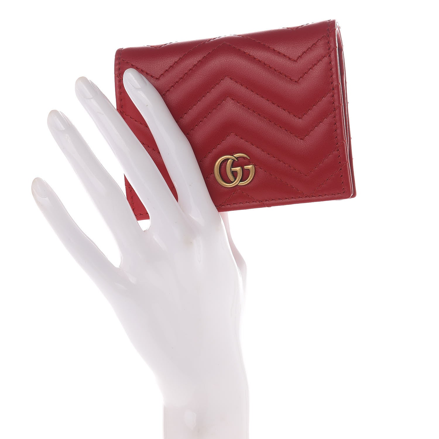 Gucci Calfskin Matelasse GG Marmont Card Case Wallet Hibiscus Red 2 of 9
