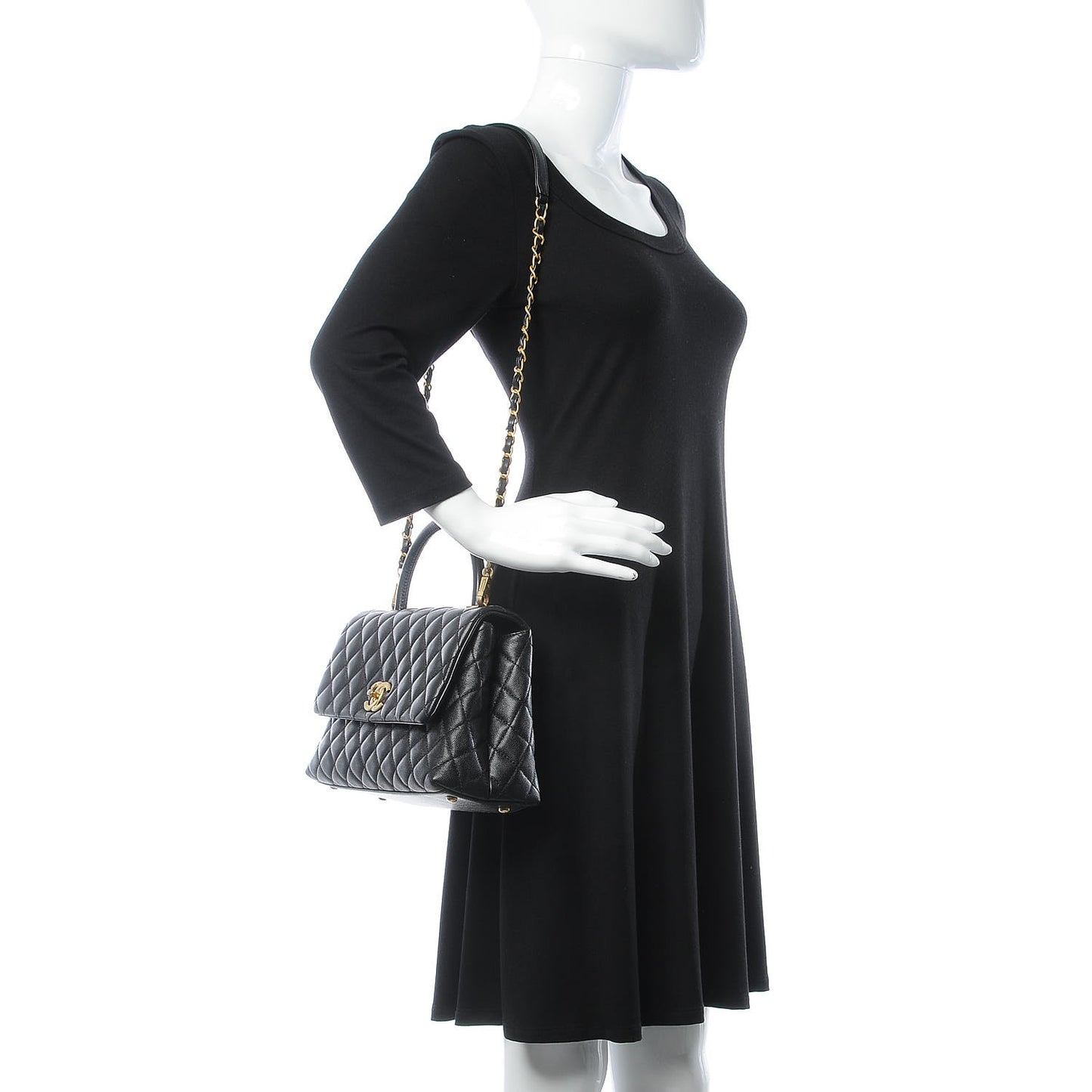 Caviar Quilted Small Coco Handle Flap Black