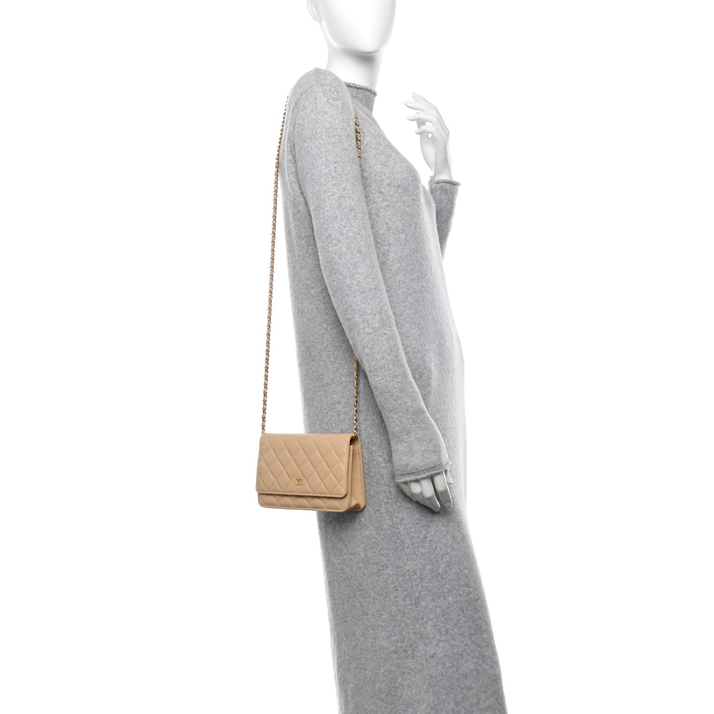 Caviar Quilted Wallet On Chain WOC Beige