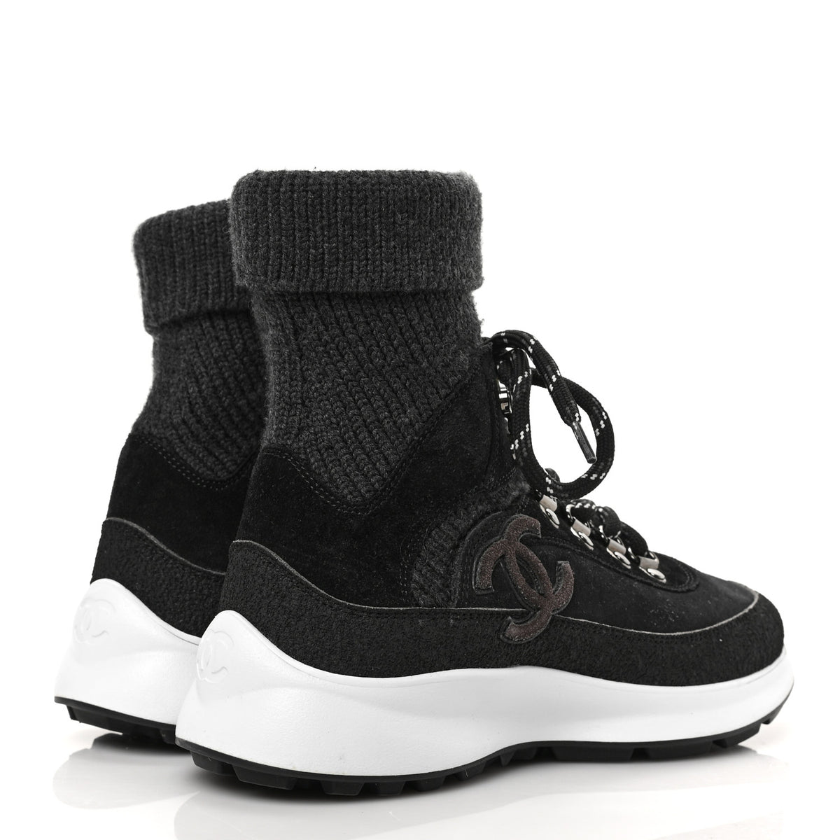 Suede Calfskin Knit CC Sneakers 35.5 Black Dark Gray