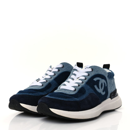 Chanel Denim Suede Calfskin Womens CC Sneakers 36 Dark Blue White Black 3 of 11