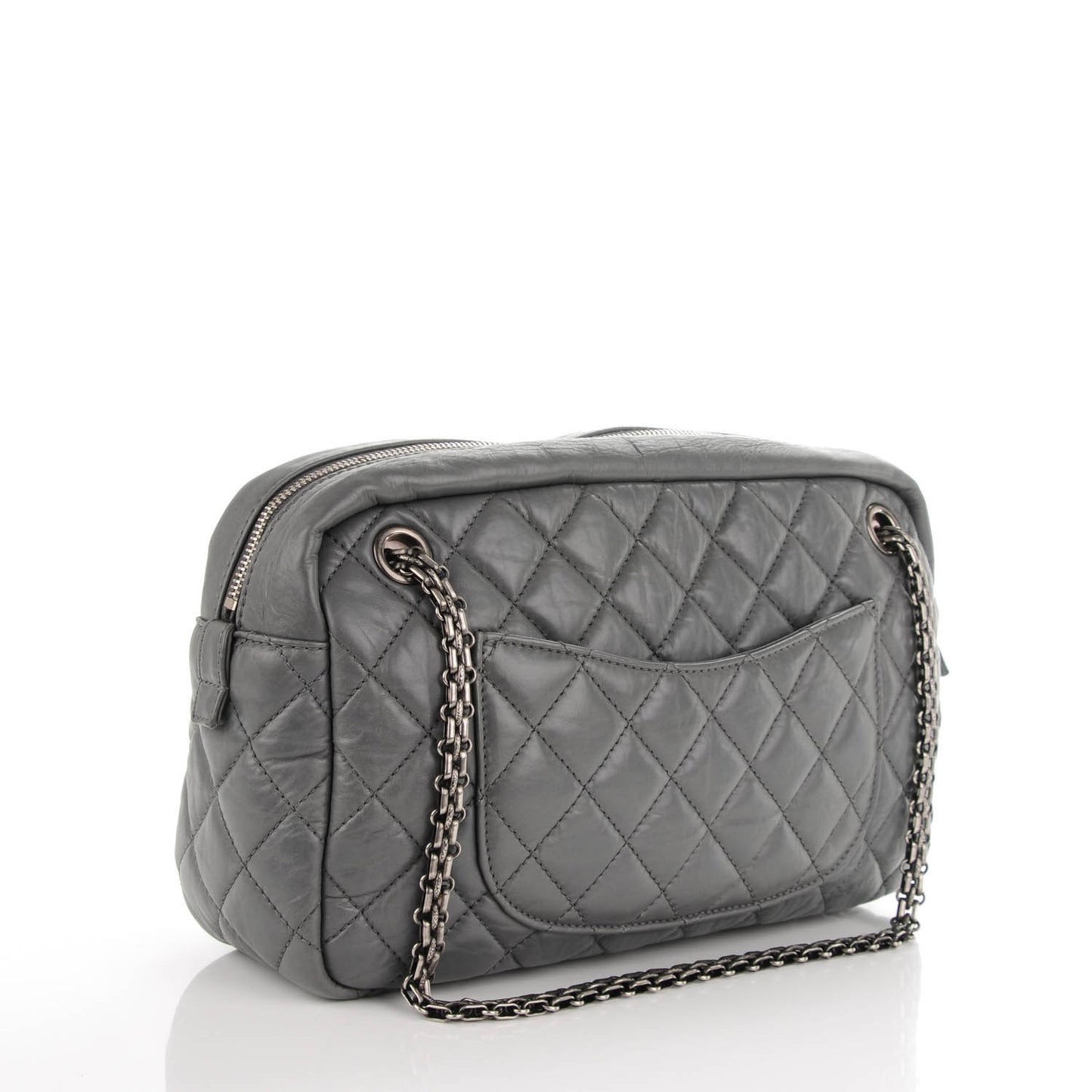 Aged Calfskin Quilted Medium Reissue Camera Case Grey