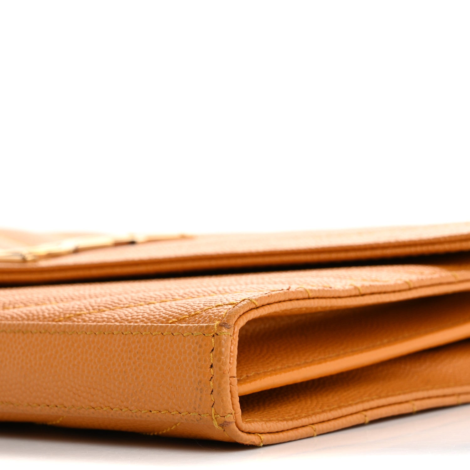Saint Laurent Grain De Poudre Matelasse Chevron Cassandre Chain Wallet Senape Yellow 9 of 20