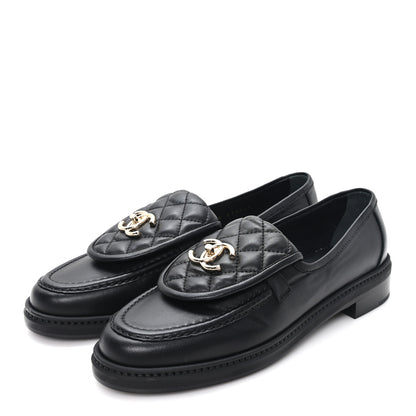 Chanel Lambskin Quilted CC Turnlock Loafers 38.5 Black 4 of 10
