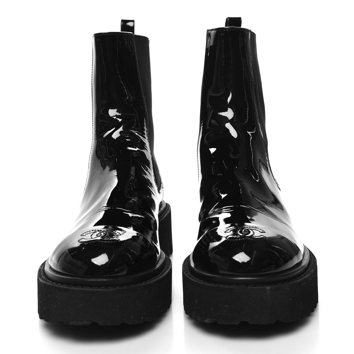 Patent Cap Toe Short Boots 38 Black