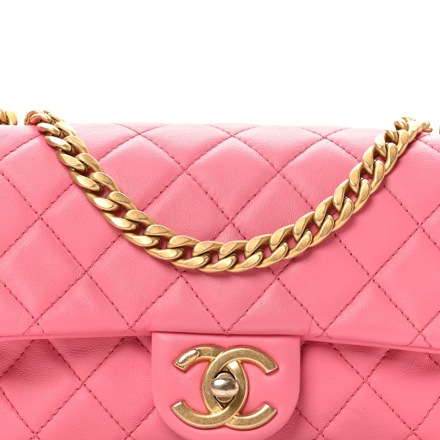 Lambskin Resin Quilted Mini Rectangular Pearl Samba Flap Pink