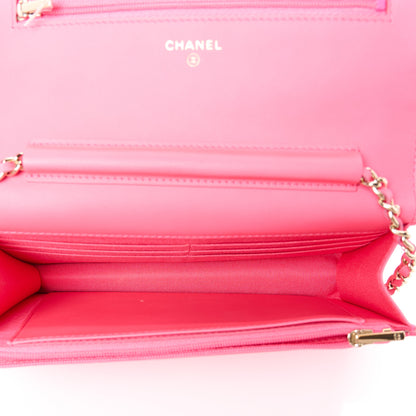 Chanel Patent Calfskin Quilted Wallet On Chain WOC Neon Pink 5 of 12