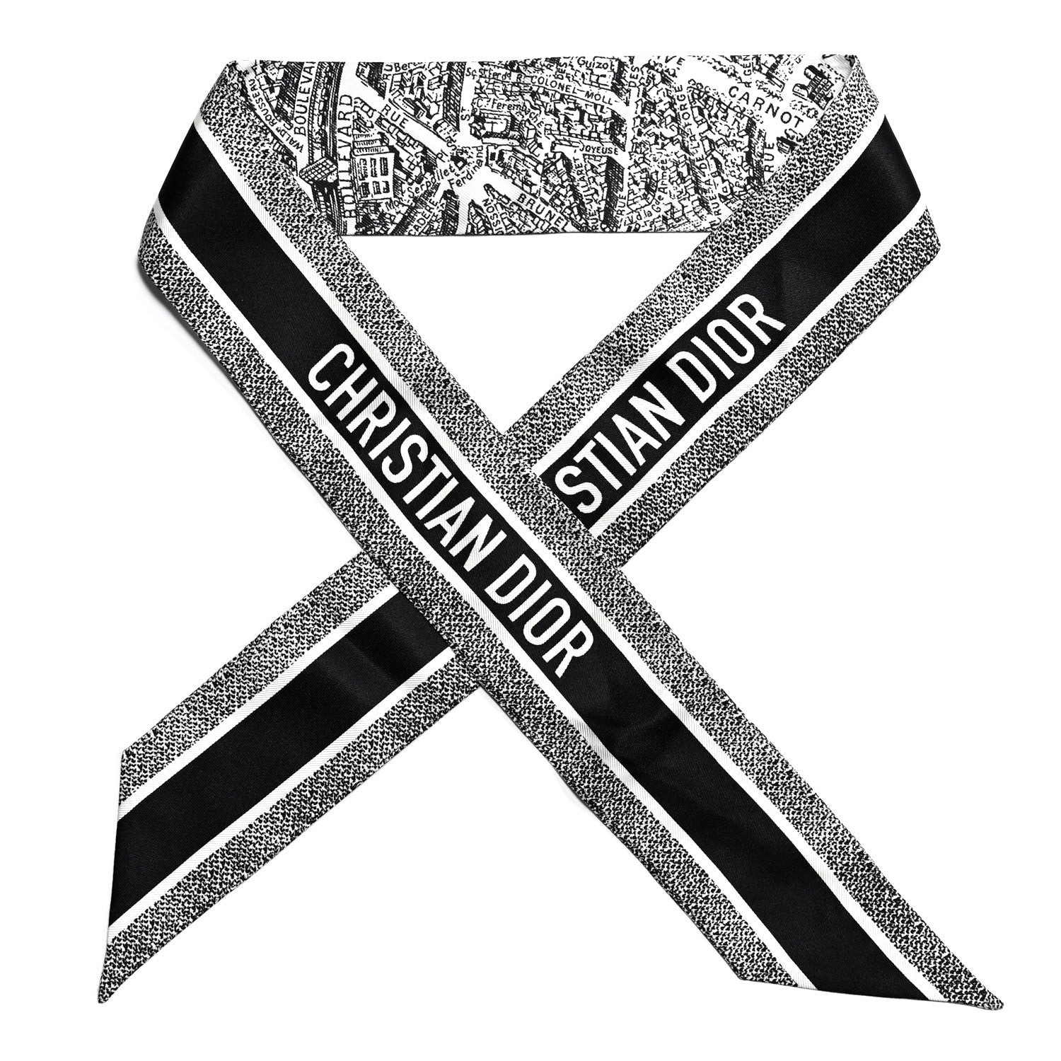 Christian Dior Silk Plan De Paris Mitzah Scarf White Black 1 of 3