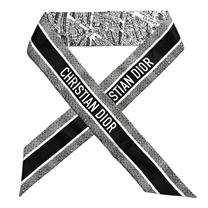 Christian Dior Silk Plan De Paris Mitzah Scarf White Black 1 of 3