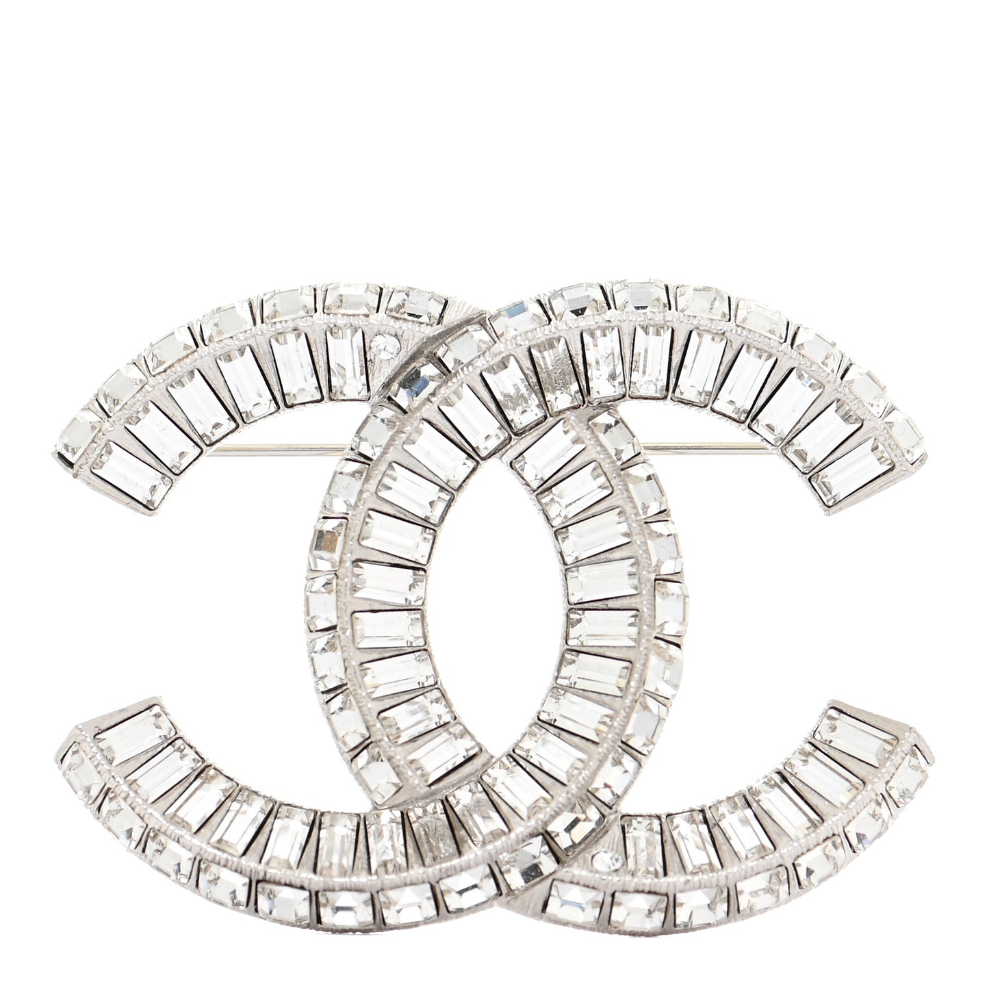 Baguette Crystal CC Brooch Silver