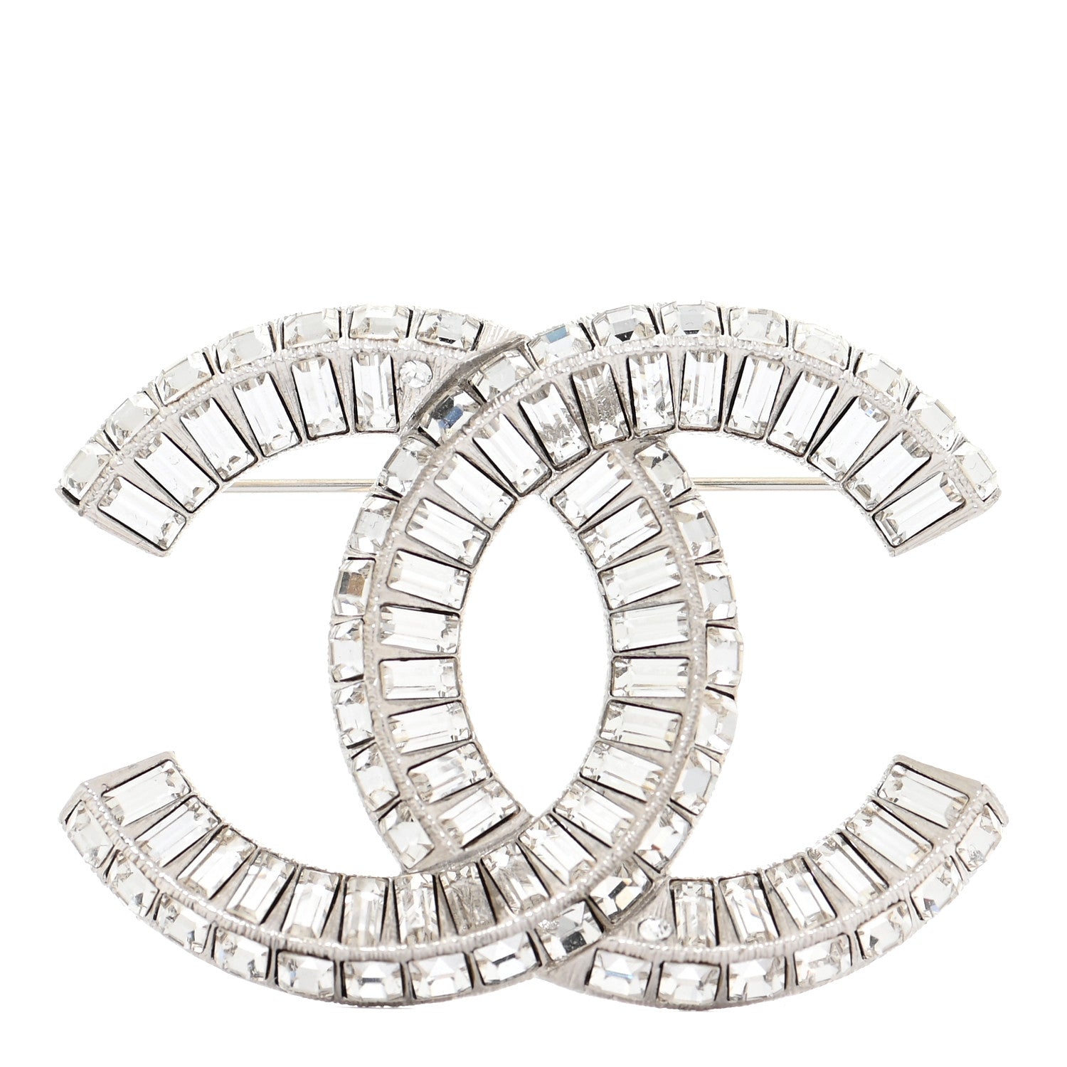 Chanel Baguette Crystal CC Brooch Silver 1 of 5