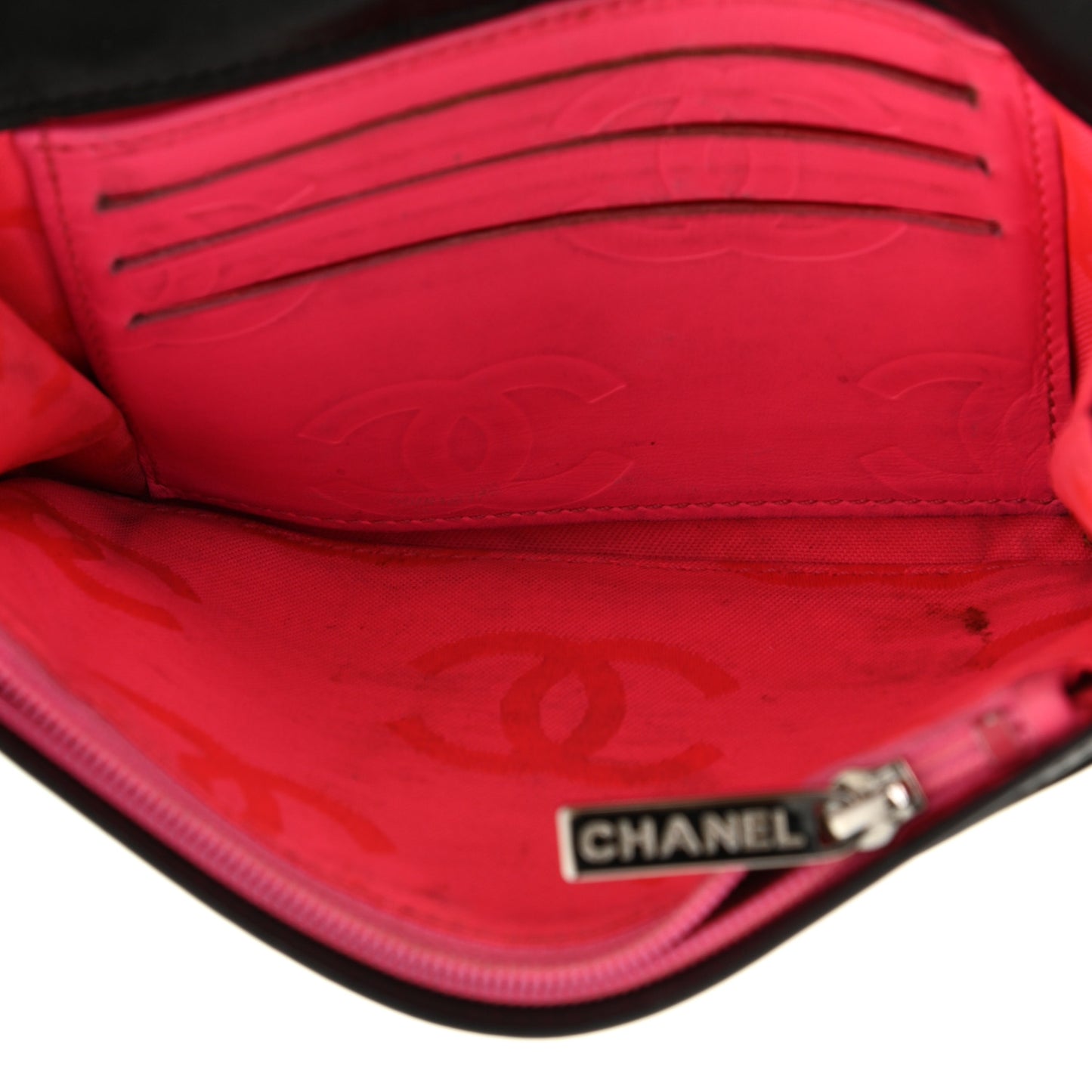 Calfskin Quilted Cambon Flap Wallet Black White