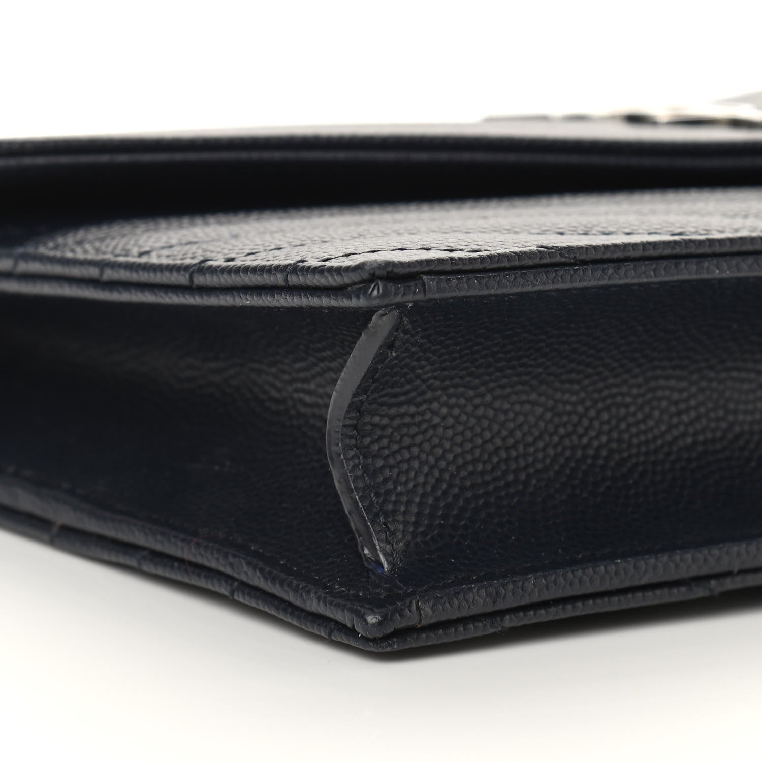 Saint Laurent Grain De Poudre Matelasse Chevron Monogram Envelope Chain Wallet Navy 7 of 9