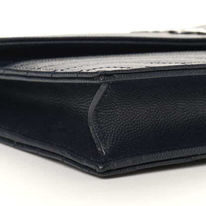 Saint Laurent Grain De Poudre Matelasse Chevron Monogram Envelope Chain Wallet Navy 7 of 9