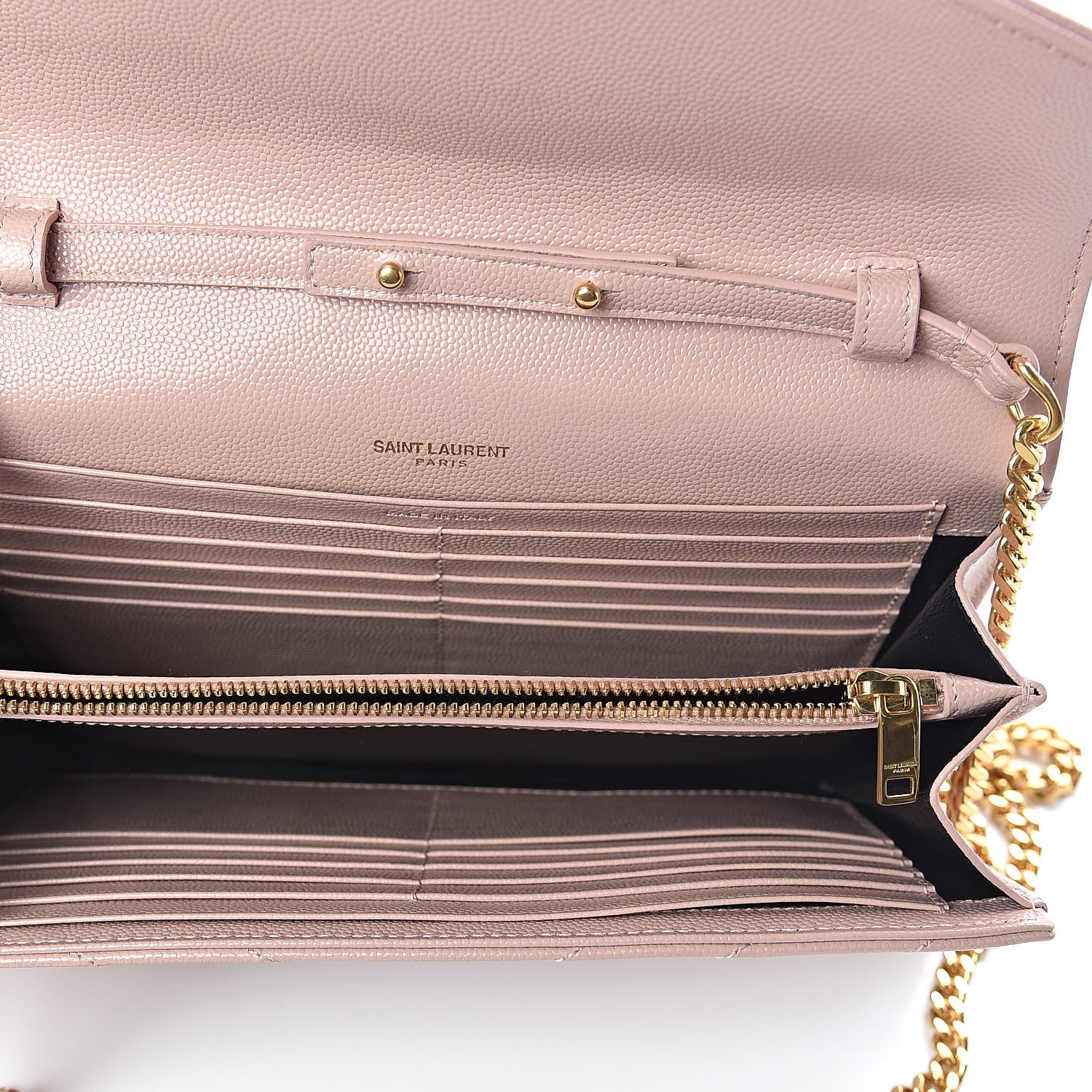 Saint Laurent Grain De Poudre Matelasse Chevron Monogram Chain Wallet Pale Blush 5 of 8
