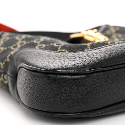 Gucci Jacquard Denim GG Monogram Small Jackie 1961 Hobo Black Ivory 8 of 9