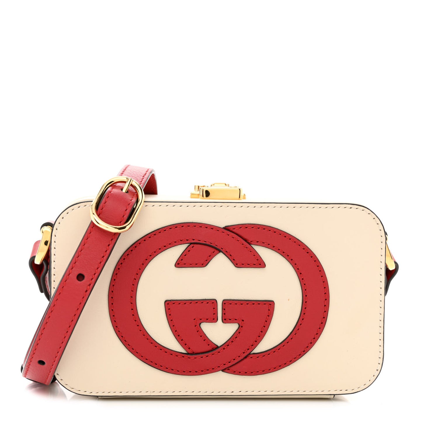 Vitello Eclipse Mini Interlocking G Shoulder Bag Mystic White Hibiscus Red