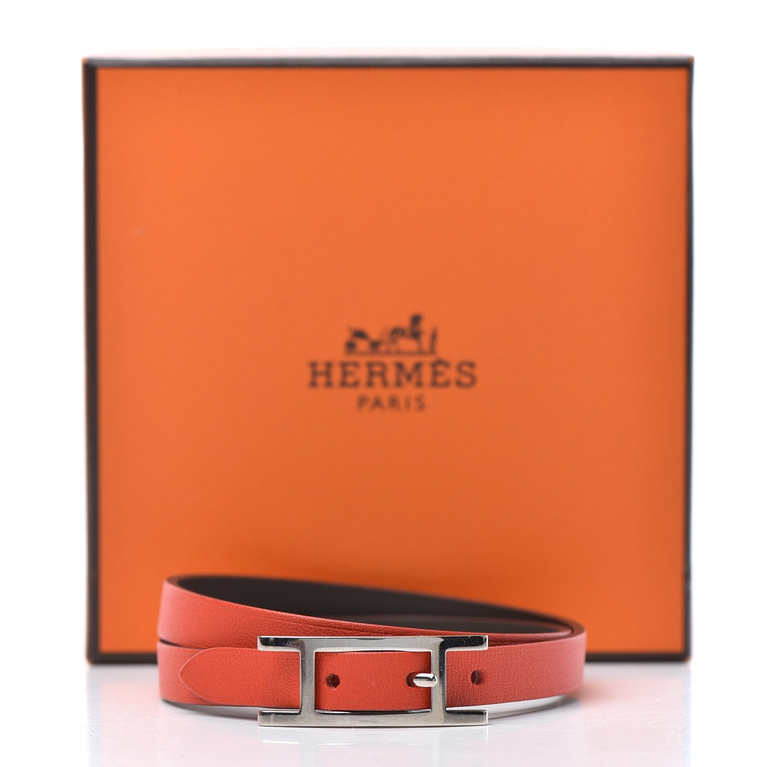 Hermes Swift Behapi Double Tour Reversible Bracelet M Orange Poppy Rouge H 5 of 5