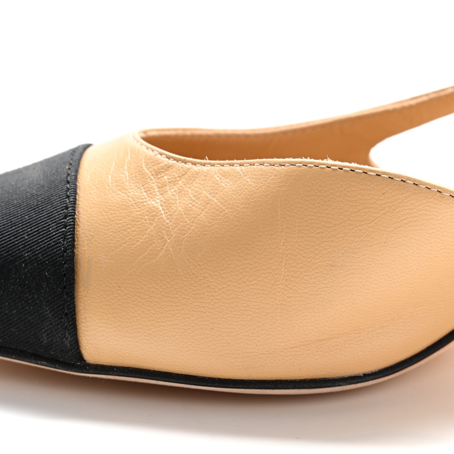 Chanel Goatskin Grosgrain Cap Toe CC Slingback Pumps 37 Beige