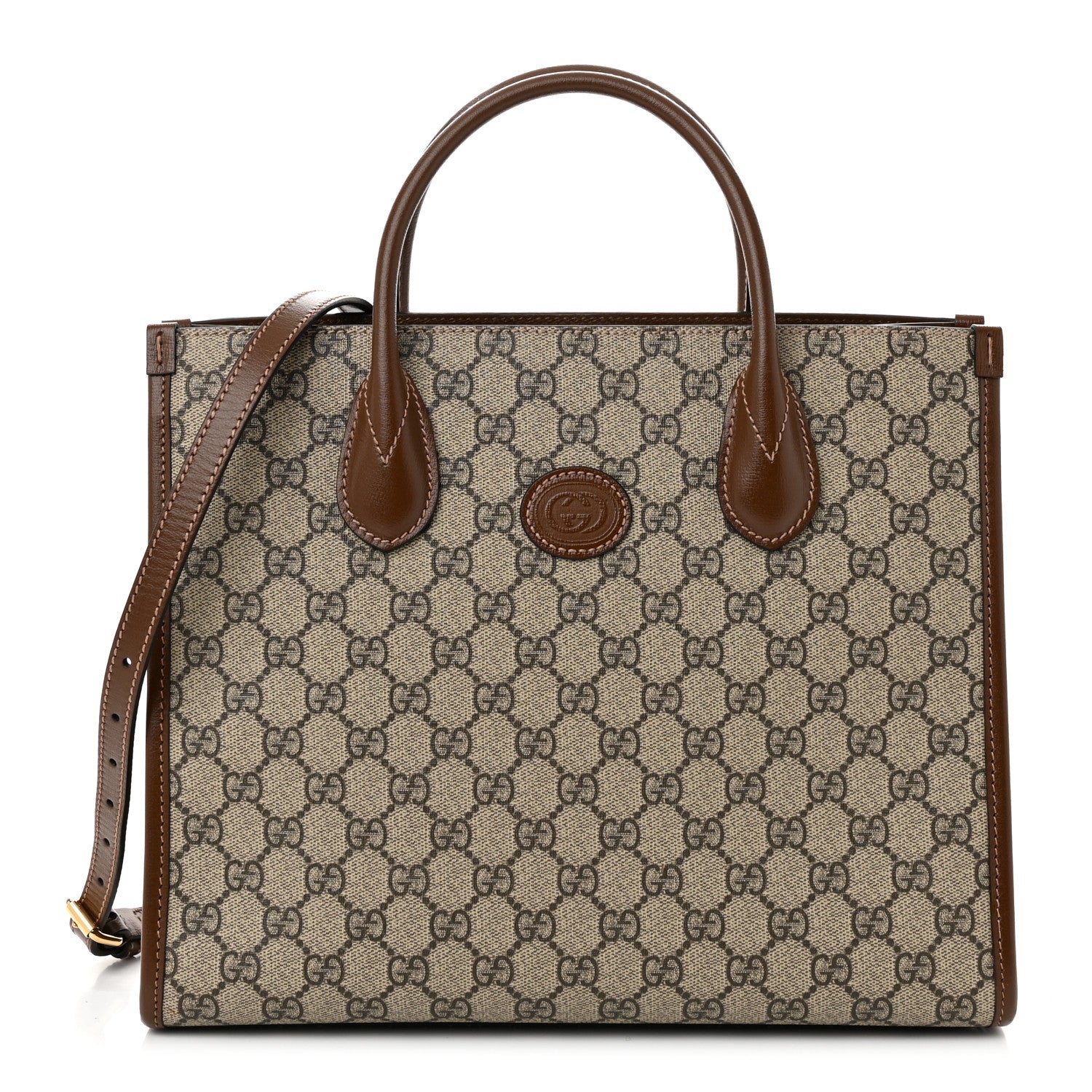 Gucci GG Supreme Monogram Azalea Calfskin Small Retro Interlocking G Tote Bag Beige Ebony Brown Sugar 1 of 11