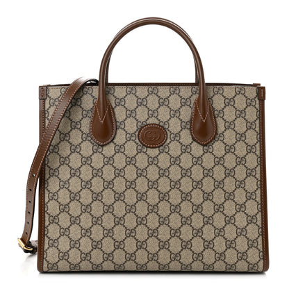 Gucci GG Supreme Monogram Azalea Calfskin Small Retro Interlocking G Tote Bag Beige Ebony Brown Sugar 1 of 11