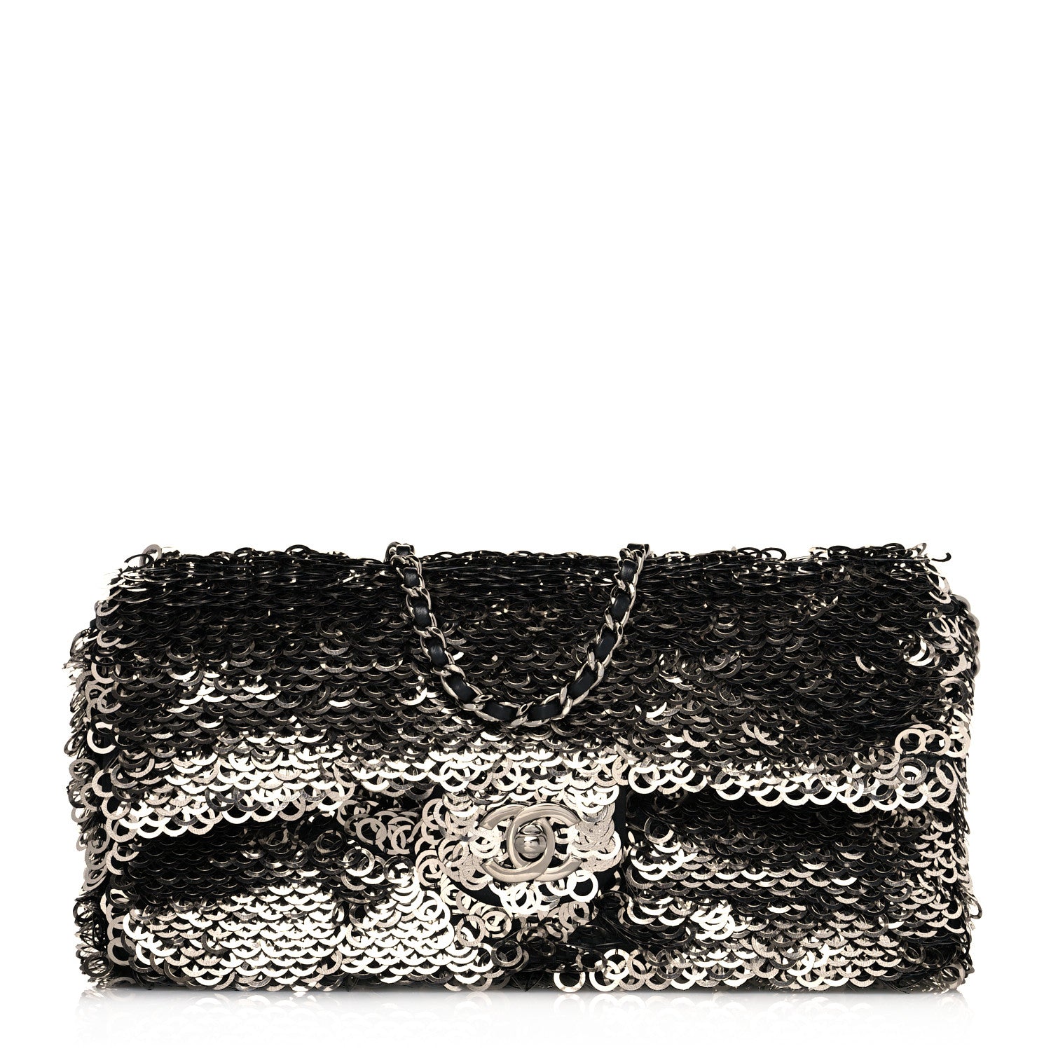 Chanel Sequin East West Flap Black Silver 1 of 10